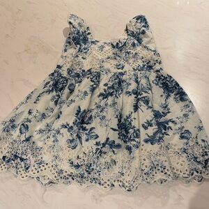 LoveShackFancy Kids Floral Dress in Navy and White